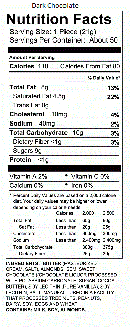 50pc Dark Toffee Singles Nutrition Information