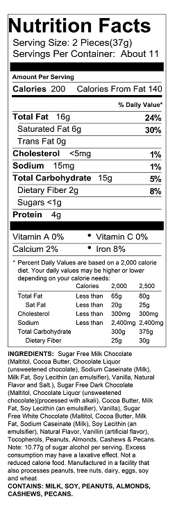 15oz Sugar Free Nut Assortment Nutrition Information
