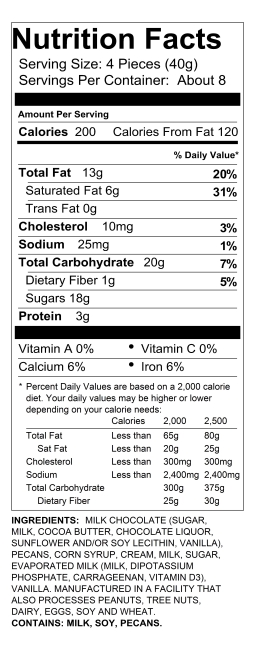 12oz Milk Chocolate Mini-Turtles Nutrition Information