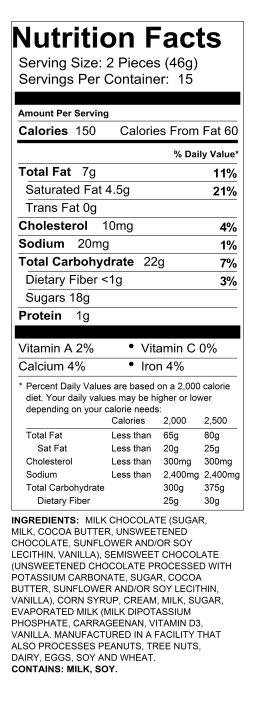 26oz Milk and Dark Chocolate Cream Caramels Nutrition Information